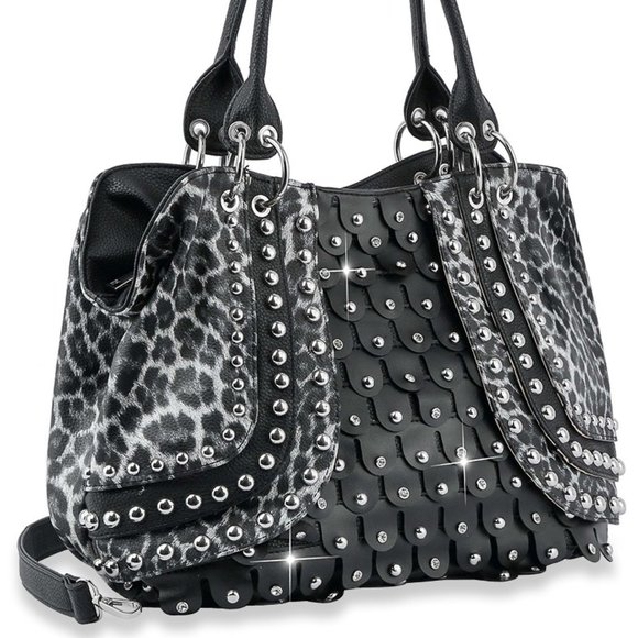 New Leopard Print Studded Fashion Handbag - Picture 1 of 1